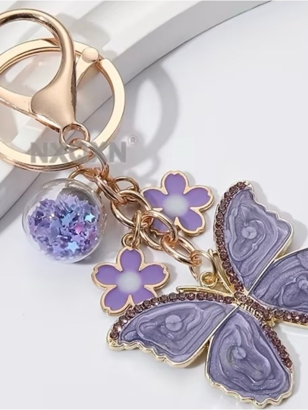 Gold-Tone Purple Butterfly Keychain Charm - Unbranded